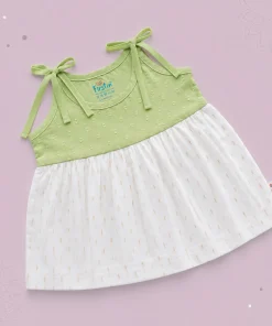 Cotton Kasavu Shoulder Knot Frock - Light Green - EFRK