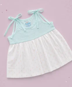 Cotton Kasavu Shoulder Knot Frock - Light Blue - EFRK