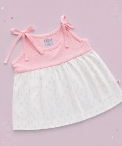 Cotton Kasavu Shoulder Knot Frock - Light Pink - EFRK