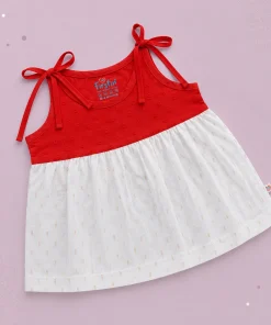 Cotton Kasavu Shoulder Knot Frock - Red - EFRK