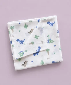 Single-Layer Muslin Swaddle (Set of 2) 100x100cm - Blue Dino - Jumping Deer - SW1 - Image 2