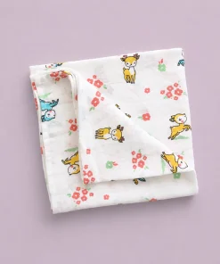 Single-Layer Muslin Swaddle (Set of 2) 100x100cm - Blue Dino - Jumping Deer - SW1 - Image 3