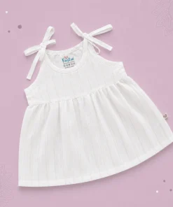 Cotton Kasavu Shoulder Knot Frock - White - EFRK
