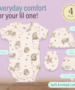 Alternative view of Premium Half-Sleeve Romper and Cap Set Combo - White with Rabbits - AZBS