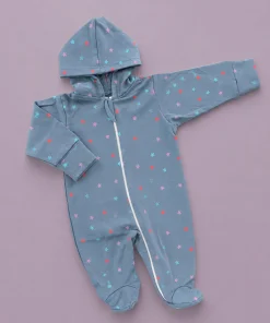 Hooded Sleeping Suit - Steal Blue with Color Star - SS1