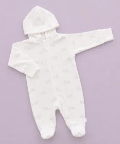Hooded Sleeping Suit - Off White with Gray Elephant - SS1