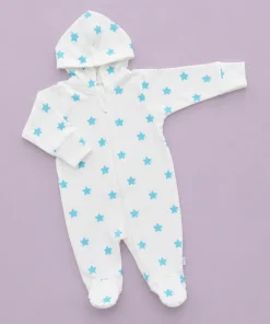 Hooded Sleeping Suit - Aqua Blue Star - SS1