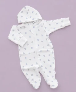 Hooded Sleeping Suit - White with Blue Teddy - SS1