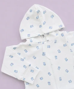 Hooded Sleeping Suit - White with Blue Teddy - SS1 - Image 2
