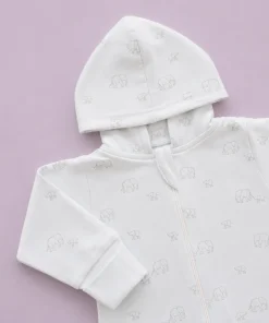 Hooded Sleeping Suit - Off White with Gray Elephant - SS1 - Image 2
