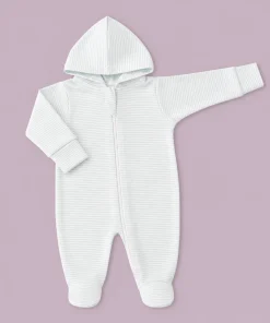 Hooded Sleeping Suit - Light Green Blue Strip - SS1