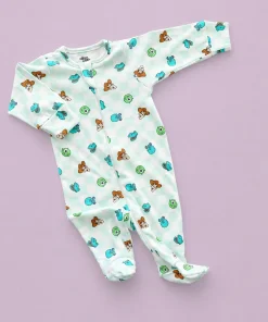Sleeping Suit - White Green Check with Toys Characters - SS1