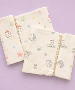 Soft Cotton Baby Blanket (Pack of 2) - Cream with Cute and Rabbit Head with Stars - BL1