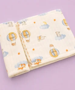 Alternative view of Soft Cotton Baby Blanket (Pack of 2) - Cream with Koala and Animal with Air Balloon - BL1