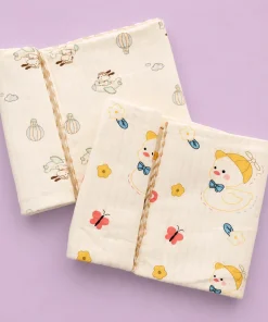 Soft Cotton Baby Blanket (Pack of 2) - Cream with Duck and Teddy on the Plane - BL1