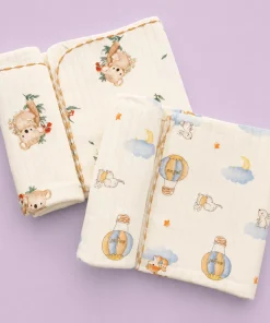 Soft Cotton Baby Blanket (Pack of 2) - Cream with Koala and Animal with Air Balloon - BL1