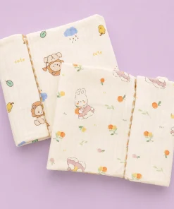 Soft Cotton Baby Blanket (Pack of 2) - Cream with Rabbit and Lion - BL1