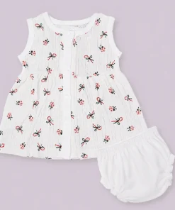 Sleeveless Combed Cotton Frock -White Big Flower  - DFK1