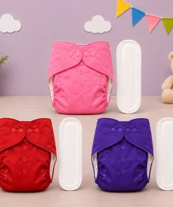 Reusable Baby Cloth Diaper - Pink , Red , Dark Purple - CDP1