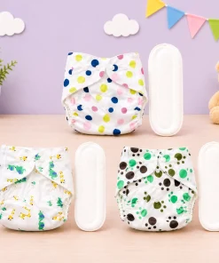 Reusable Cloth Diapers(Pack of 3) - Foot Print, Giraffe and Color Circle - CDP1