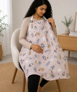 Nursing Gown (96x69cm) - Light White Pink with Bear - NG1