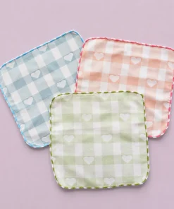 Cotton Face Towel 25x25cm (Set of 3)  - Heart Print Pink , Blue , Green - FT1
