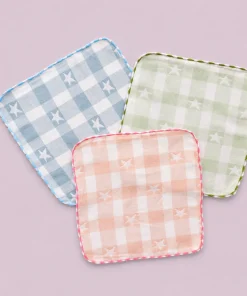 Cotton Face Towel 25x25cm (Set of 3)  - Star Print Pink , Blue , Green - FT1