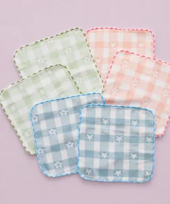 Cotton Face Towel 25x25cm (Set of 6)  - Flower with Star Print Pink , Blue , Green - FT1