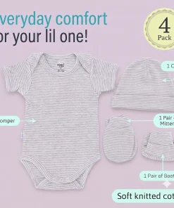 Alternative view of Premium Half-Sleeve Romper and Cap Set Combo - Grey Stripe - AZBS