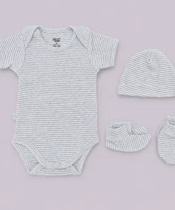 Premium Half-Sleeve Romper and Cap Set Combo - Grey Stripe - AZBS