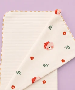 Alternative view of Soft Cotton Baby Blanket - Cream with Teddy Head and Red Flower - BL1