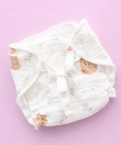 Multi Layer Organic Muslin Crepe Nappy(Single Piece) - Green Leaf and Brown Bear - NP01