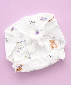 Multi Layer Organic Muslin Crepe Nappy(Single Piece) - Lavender Floral and Bear - NP01