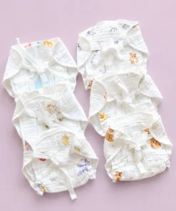 Multi Layer Organic Muslin Crepe Nappy(Pack of 6) - Bear and Leaf, Unicorn, Blue Elephant, Whale, Floral and Duck - NP01
