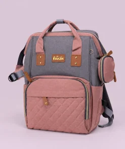 Premium Multipurpose Diaper Backpack with Lunch Bag - Pink and Grey - DB1