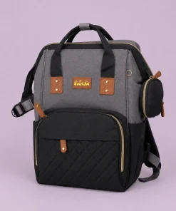 Premium Multipurpose Diaper Backpack with Lunch Bag - Black and Grey - DB1