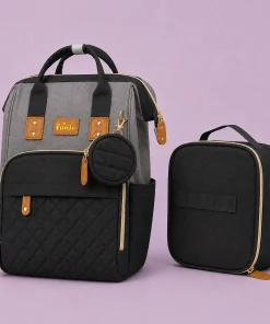 Alternative view of Premium Multipurpose Diaper Backpack with Lunch Bag - Black and Grey - DB1