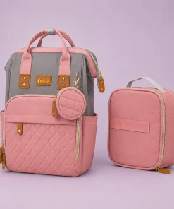 Alternative view of Premium Multipurpose Diaper Backpack with Lunch Bag - Pink and Grey - DB1