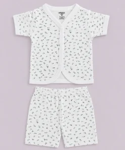 Alternative view of Knitted Cotton half Sleeve Jhabla and Shorts Set -Pack of 2- Cherry and Blue Flower- JS1