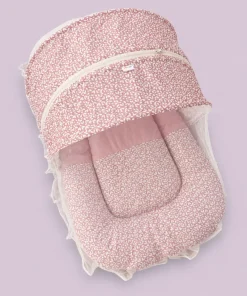 Alternative view of Foldable Cotton Mosquito Net Bedding Set - 95x55cm - Mauve Pink with White Leaf - BS1