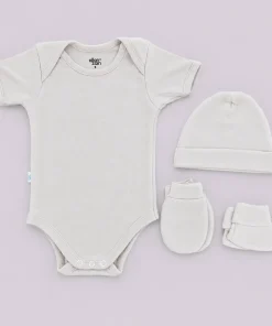 Premium Half-Sleeve Romper and Cap Set Combo - Light Beige - AZBS