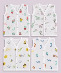 Muslin Cotton Jhabla - Pack of 4 - Cactus, Elephant, Number and bee - JH1