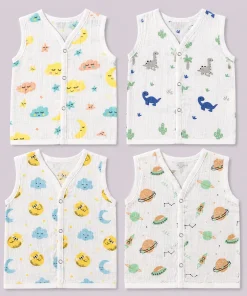 Muslin Cotton Jhabla - Pack of 4 -Cloud, Dino, Cat and Space - JH1