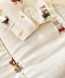 Foldable Muslin Bedding Set - Yellow with Colorful Teddy - BS1 - Image 3