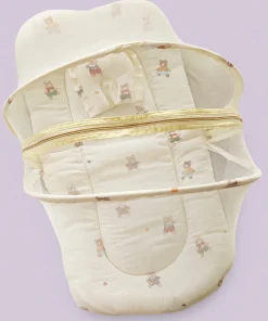 Foldable Muslin Bedding Set - Yellow with Colorful Teddy - BS1 - Image 2