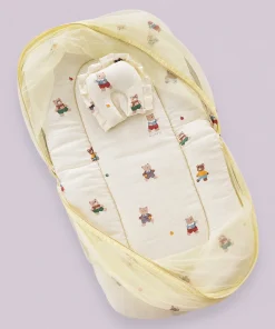 Foldable Muslin Bedding Set - Yellow with Colorful Teddy - BS1
