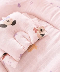 Foldable Muslin Bedding Set - Pink with Dog Head and Star- BS1 - Image 3