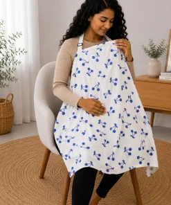 Nursing Gown (90x65cm) - White and Blue Cherry - NG1