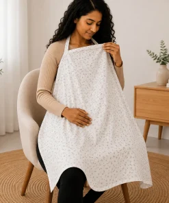 Nursing Gown (90x65cm) - Off White and Floral - NG1
