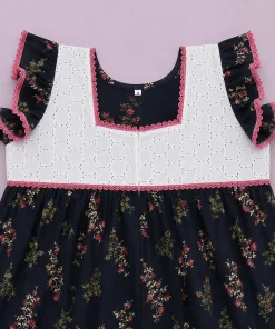 Maternity Feeding Nighty with Lace - Black and Floral - MFN - Image 2